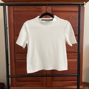 TRAFALUC by ZARA Short Sleeve White Knit Top, size S